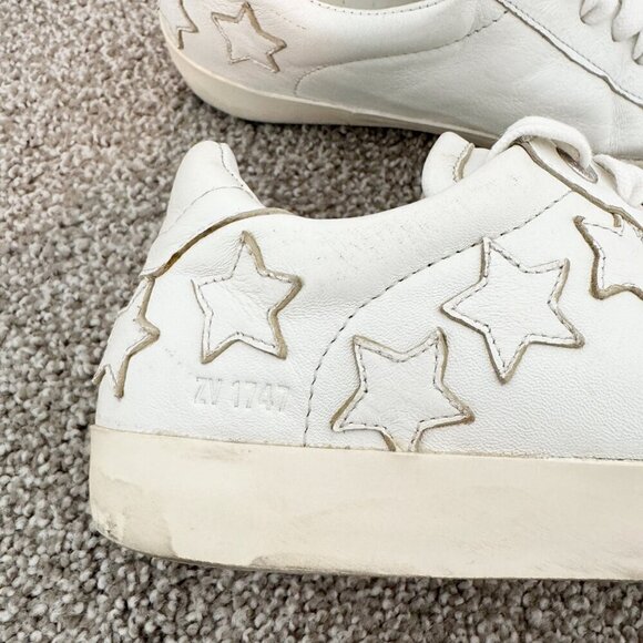 Zadig & Voltaire Leather Distressed Star Applique Lace Up Sneakers White 38 / 7 - Picture 9 of 13